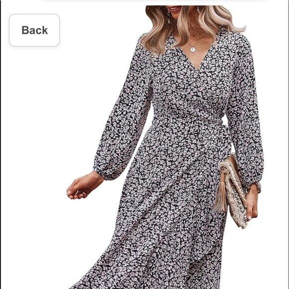 PRETTYGARDEN Women's Long Sleeve Vintage Wrap Dress Floral Print V-Neck e101-2 - Picture 2 of 8